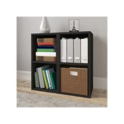 Way Basics 29.1" H X 15" W Eco 2-Shelf Modern Cube Storage And Vinyl Record Shelf, Black Wood Grain (BS-SCUBE-2-BK) -Prepa Furniture Shop sp123148556 s7