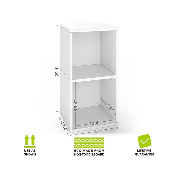 Way Basics 29.1" H X 15" W Eco 2-Shelf Modern Cube Storage And Vinyl Record Shelf, White (BS-SCUBE-2-WE) 2 Way Basics 29.1" H X 15" W Eco 2-Shelf Modern Cube Storage And Vinyl Record Shelf, White (BS-SCUBE-2-WE) - Image 2