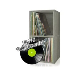 Way Basics 29.1" H X 15" W Eco 2-Shelf Modern Cube Storage And Vinyl Record Shelf, Gray Wood Grain (BS-SCUBE-2-GY)