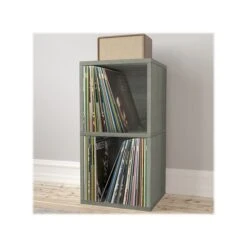 Way Basics 29.1" H X 15" W Eco 2-Shelf Modern Cube Storage And Vinyl Record Shelf, Gray Wood Grain (BS-SCUBE-2-GY) -Prepa Furniture Shop sp123148588 s7