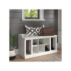 Kathy Ireland® Home By Bush Furniture Woodland Shoe Storage Bench With Shelves, 40", White Ash (WDS240WAS-03)