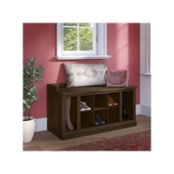 Kathy Ireland® Home By Bush Furniture Woodland Shoe Storage Bench With Shelves, 40", Ash Brown (WDS240ABR-03)