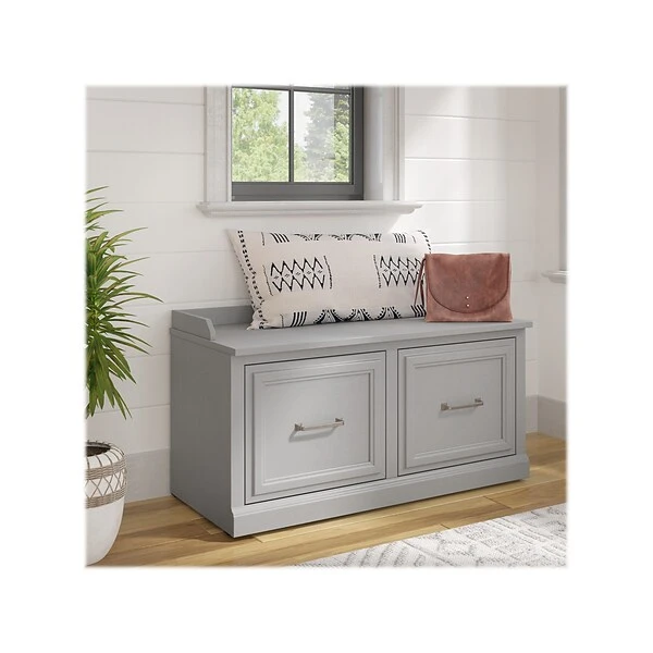 Kathy Ireland® Home By Bush Furniture Woodland Shoe Storage Bench With Doors, 40", Cape Cod Gray (WDS140CG-03) 1 Kathy Ireland® Home By Bush Furniture Woodland Shoe Storage Bench With Doors, 40", Cape Cod Gray (WDS140CG-03)