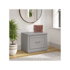 Kathy Ireland® Home By Bush Furniture Woodland Small Shoe Bench With Drawer, 24", Cape Cod Gray (WDS124CG-03)