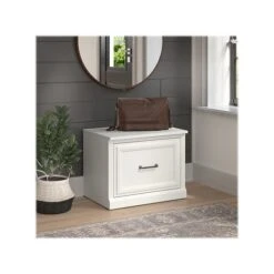 Kathy Ireland® Home By Bush Furniture Woodland Small Shoe Bench With Drawer, 24", White Ash (WDS124WAS-03)