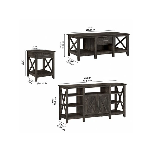 Bush Furniture Key West Tall TV Stand With Coffee Table And 2 End Tables, Dark Gray Hickory, Screens Up To 65" (KWS025GH) 4 Bush Furniture Key West Tall TV Stand With Coffee Table And 2 End Tables, Dark Gray Hickory, Screens Up To 65" (KWS025GH) - Image 4