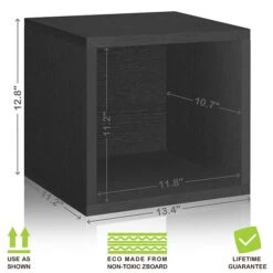 Way Basics 12.8"H X 13.4"W Eco Modular Stackable Storage Cube Modern Cubby Organizer, Black Wood Grain (BS285340320BK)