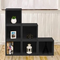 Way Basics 12.8"H X 13.4"W Eco Modular Stackable Storage Cube Modern Cubby Organizer, Black Wood Grain (BS285340320BK) -Prepa Furniture Shop sp125992333 s7