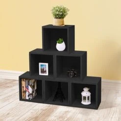Way Basics 12.8"H X 13.4"W Eco Modular Stackable Storage Cube Modern Cubby Organizer, Black Wood Grain (BS285340320BK) -Prepa Furniture Shop sp125992376 s7