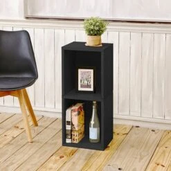 Way Basics 30.2"H 2 Shelf Narrow Bookcase Modern Eco Storage Shelf, Black Wood Grain (BS285340770BK) -Prepa Furniture Shop sp125993402 s7