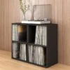 Way Basics 29.1"H 2 Shelf Vinyl Record Storage Cube And LP Record Album Modern Eco Shelf, Black Wood Grain (WB-2LP-BK)