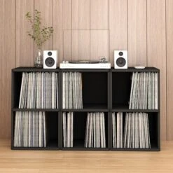 Way Basics 29.1"H 2 Shelf Vinyl Record Storage Cube And LP Record Album Modern Eco Shelf, Black Wood Grain (WB-2LP-BK) -Prepa Furniture Shop sp125995080 s7