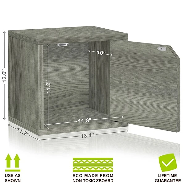 Way Basics 12.6"H X 13.4"W Stackable Modular Connect Eco Storage Cube With Door, Gray Wood Grain (C-DCUBE-GY) 2 Way Basics 12.6"H X 13.4"W Stackable Modular Connect Eco Storage Cube With Door, Gray Wood Grain (C-DCUBE-GY) - Image 2