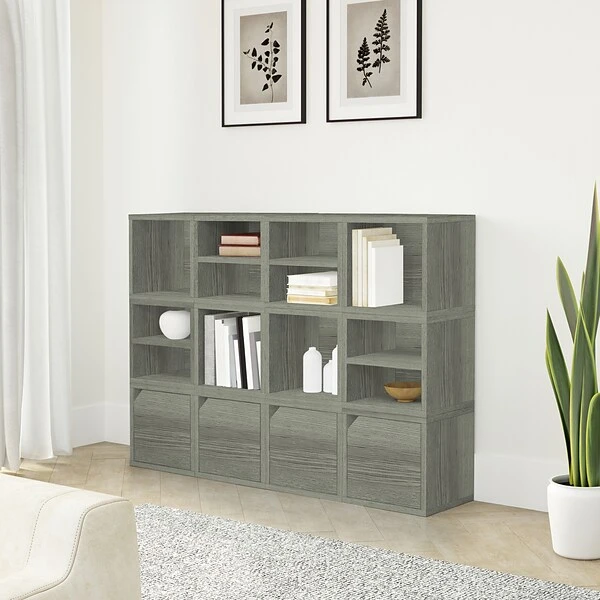 Way Basics 12.6"H X 13.4"W Stackable Modular Connect Eco Storage Cube With Door, Gray Wood Grain (C-DCUBE-GY) 3 Way Basics 12.6"H X 13.4"W Stackable Modular Connect Eco Storage Cube With Door, Gray Wood Grain (C-DCUBE-GY) - Image 3