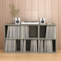 Way Basics 29.1"H 2 Shelf Vinyl Record Storage Cube And LP Record Album Modern Eco Shelf, Gray Wood Grain (WB-2LP-GY) -Prepa Furniture Shop sp125995136 s7