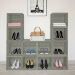 Way Basics 12.6"H X 13.4"W Stackable Modular Connect Open Cube Modern Eco Storage System, Gray Wood Grain (C-OCUBE-GY) -Prepa Furniture Shop sp125995147 s7