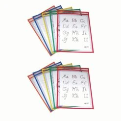C-Line Reusable Dry Erase Pockets, Primary Colors, 9" X 12", 5 Per Pack, 2 Packs (CLI40630-2)