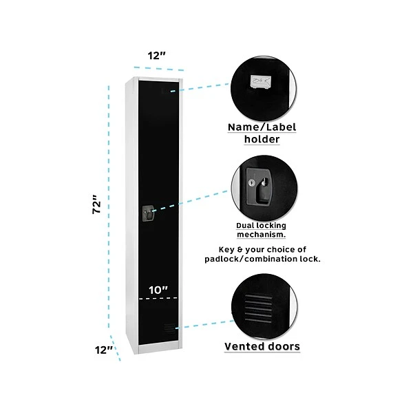 AdirOffice 72" 1-Compartment Steel Tier Key Lock Black Storage Locker (629-201-BLK) 2 AdirOffice 72" 1-Compartment Steel Tier Key Lock Black Storage Locker (629-201-BLK) - Image 2