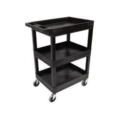 Luxor 3-Shelf Plastic/Poly Mobile Utility Cart With Swivel Wheels, Black (SEC111-B)