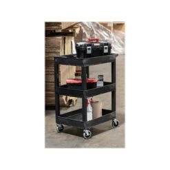 Luxor 3-Shelf Plastic/Poly Mobile Utility Cart With Swivel Wheels, Black (SEC111-B) -Prepa Furniture Shop sp132598884 s7