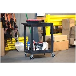 Luxor 2-Shelf Plastic/Poly Mobile Utility Cart With Swivel Wheels, Black (SEC11-B) -Prepa Furniture Shop sp132598940 s7
