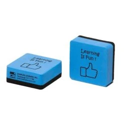 Charles Leonard "Learning Is Fun" Mini Whiteboard Eraser, 2" X 2" , Blue/Black, 15 Per Pack, 3 Packs (CHL74549-3)