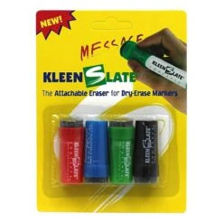 KleenSlate® Attachable Erasers For Dry-Erase Markers, Assorted Colors, 4 Per Pack, 12 Packs (KLS0432-12)