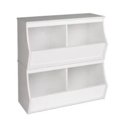 Prepac Monterey Stacked 4-Bin Storage Cubbie, White, Set Of 2 (WRSD-0002-2M)