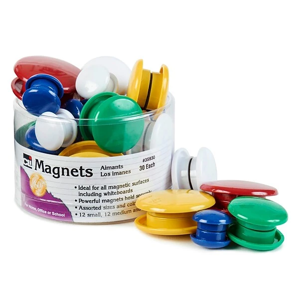 Charles Leonard Assorted Round Magnets, 30 Per Pack, 6 Packs (CHL35930-6) 1 Charles Leonard Assorted Round Magnets, 30 Per Pack, 6 Packs (CHL35930-6)