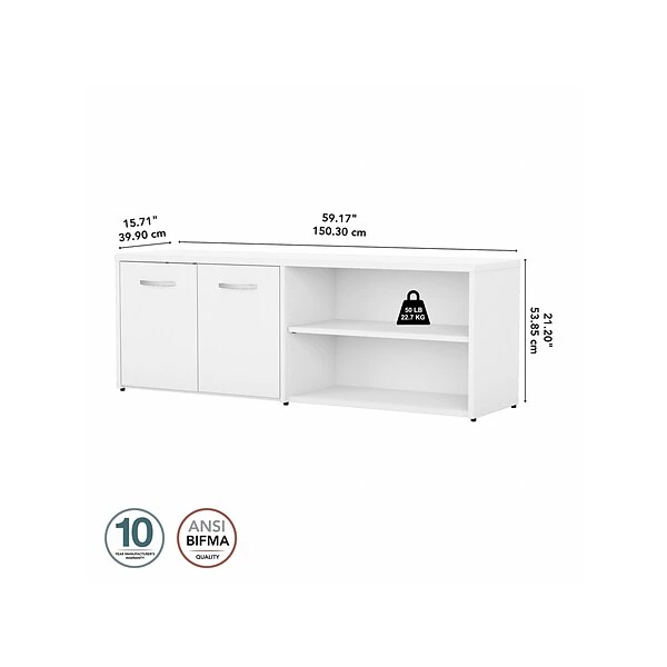 Bush Business Furniture Studio C Low Storage Cabinet With Doors And Shelves, White (SCS160WH) 3 Bush Business Furniture Studio C Low Storage Cabinet With Doors And Shelves, White (SCS160WH) - Image 3