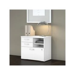 Bush Business Furniture Studio C Office Storage Cabinet With Drawers And Shelves, White (SCF130WHSU)
