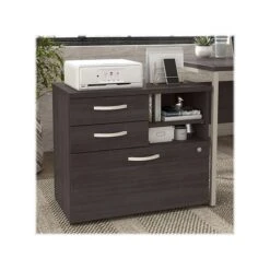 Bush Business Furniture Hybrid 26" Office Storage Cabinet With Drawers And 2 Shelves, Storm Gray (HYF130SGSU-Z)