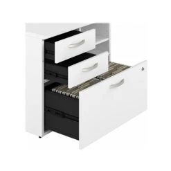 Bush Business Furniture Hybrid 26" Office Storage Cabinet With Drawers And 2 Shelves, White (HYF130WHSU-Z) -Prepa Furniture Shop sp147787987 s7