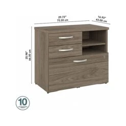 Bush Business Furniture Hybrid 26" Office Storage Cabinet With Drawers And 2 Shelves, Modern Hickory (HYF130MHSU-Z) -Prepa Furniture Shop sp147787992 s7