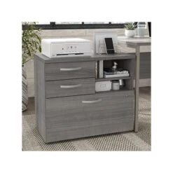 Bush Business Furniture Hybrid 26" Office Storage Cabinet With Drawers And 2 Shelves, Platinum Gray (HYF130PGSU-Z)