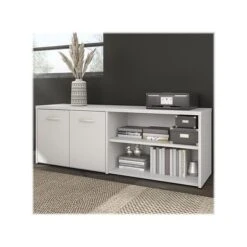 Bush Business Furniture Hybrid 21" Low Storage Cabinet With Doors And 6 Shelves, White (HYS160WH-Z)
