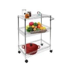 Mount-It! 3-Shelf Metal Mobile Utility Cart With Lockable Wheels, Silver (MI-7860)