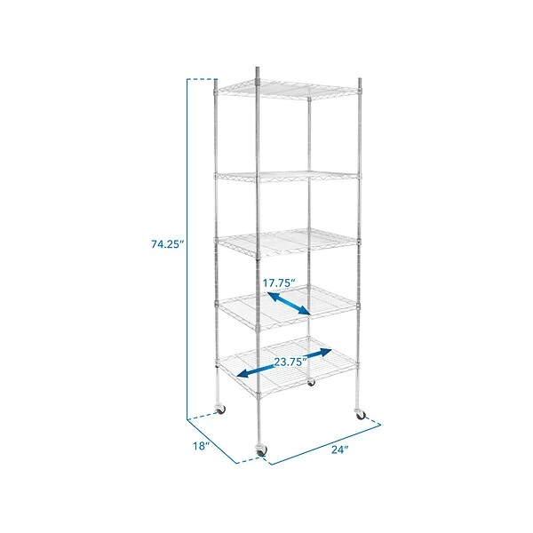 Mount-It! 5-Tier Metal Shelving Unit With Wheels, 24", Silver (MI-7862) 1 Mount-It! 5-Tier Metal Shelving Unit With Wheels, 24", Silver (MI-7862)