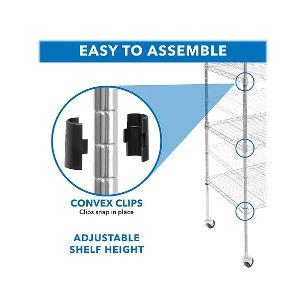 Mount-It! 5-Tier Metal Shelving Unit With Wheels, 24", Silver (MI-7862) 6 Mount-It! 5-Tier Metal Shelving Unit With Wheels, 24", Silver (MI-7862) - Image 6