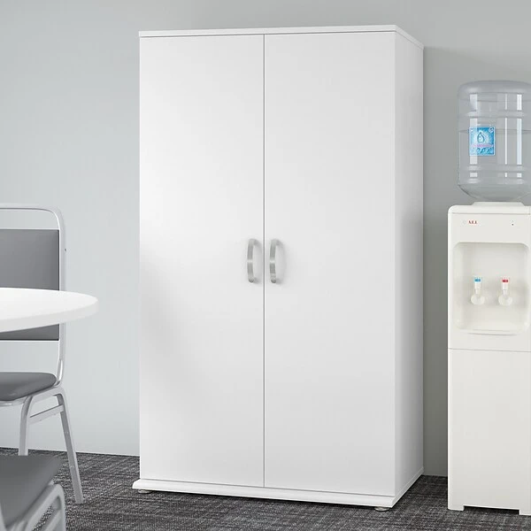 Bush Business Furniture Universal 62" Tall Storage Cabinet With Doors And 5 Shelves, White (UNS136WHK) 1 Bush Business Furniture Universal 62" Tall Storage Cabinet With Doors And 5 Shelves, White (UNS136WHK)