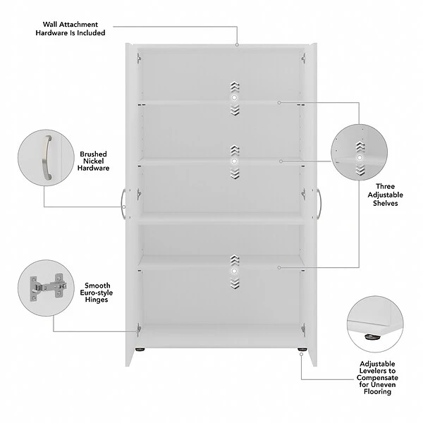 Bush Business Furniture Universal 62" Tall Storage Cabinet With Doors And 5 Shelves, White (UNS136WHK) 2 Bush Business Furniture Universal 62" Tall Storage Cabinet With Doors And 5 Shelves, White (UNS136WHK) - Image 2