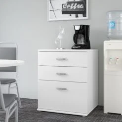 Bush Business Furniture Universal 34" Floor Storage Cabinet With 3 Drawers, White (UNS328WH)