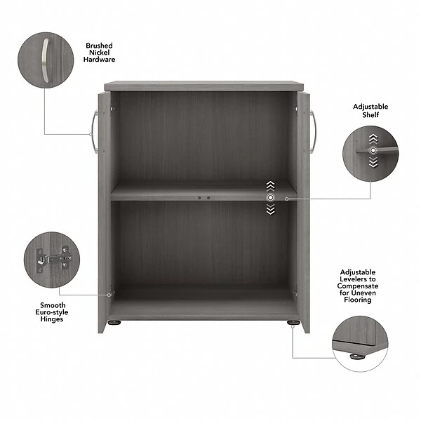 Bush Business Furniture 34" Floor Storage Cabinet With 2 Shelves, Platinum Gray (UNS128PG) 2 Bush Business Furniture 34" Floor Storage Cabinet With 2 Shelves, Platinum Gray (UNS128PG) - Image 2