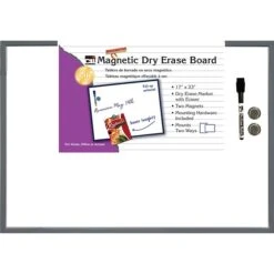 Charles Leonard Magnetic Dry Erase Whiteboard, Gray Tin Frame, 17" X 23" (CHL35375)