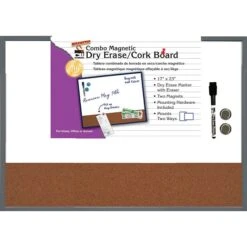 Charles Leonard Magnetic Dry Erase Whiteboard/Cork Board ,Tin Frame, 17" X 23" (CHL35415)