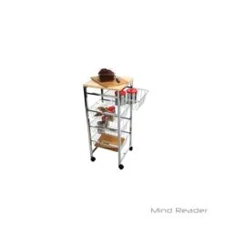 Mind Reader 4 Tier Wire Basket Cart With Wood Surface, Silver (4WIRECART-SIL) -Prepa Furniture Shop sp15490125 s7