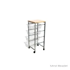 Mind Reader 4 Tier Wire Basket Cart With Wood Surface, Silver (4WIRECART-SIL) -Prepa Furniture Shop sp15490127 s7