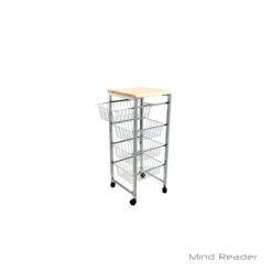 Mind Reader 4 Tier Wire Basket Cart With Wood Surface, Silver (4WIRECART-SIL) -Prepa Furniture Shop sp15490128 s7