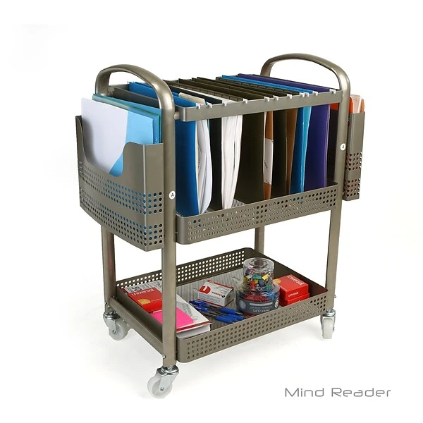 Mind Reader 2-Shelf Metal Mobile File Cart With Swivel Wheels, Silver (MFILEC-SIL) 3 Mind Reader 2-Shelf Metal Mobile File Cart With Swivel Wheels, Silver (MFILEC-SIL) - Image 3
