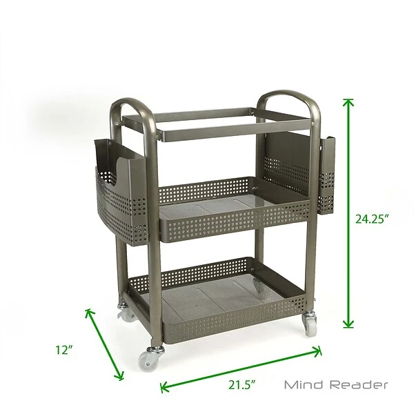 Mind Reader 2-Shelf Metal Mobile File Cart With Swivel Wheels, Silver (MFILEC-SIL) 6 Mind Reader 2-Shelf Metal Mobile File Cart With Swivel Wheels, Silver (MFILEC-SIL) - Image 6